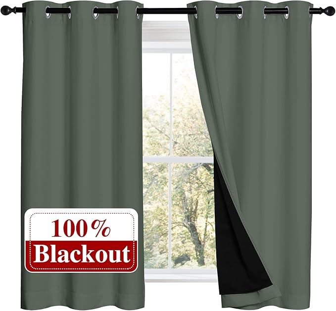 NICETOWN 100% Blackout Curtains 54 inches Long, Double-Deck Completely Blackout Window Treatment Thermal Insulated Lined Drapes for Small Window (Dark Mallard, 1 Pair, 42 inches Width Each Panel) by NICETOWN