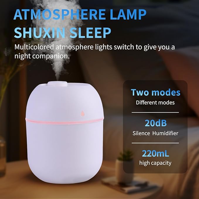 Portable Mini Humidifier Small Cool Mist Humidifier Personal Desktop USB Powered Super Quiet for Travel Car,Office,Baby Bedroom, Night Light, 2 Mist Modes, Auto Shut-off (blue) - Image 3