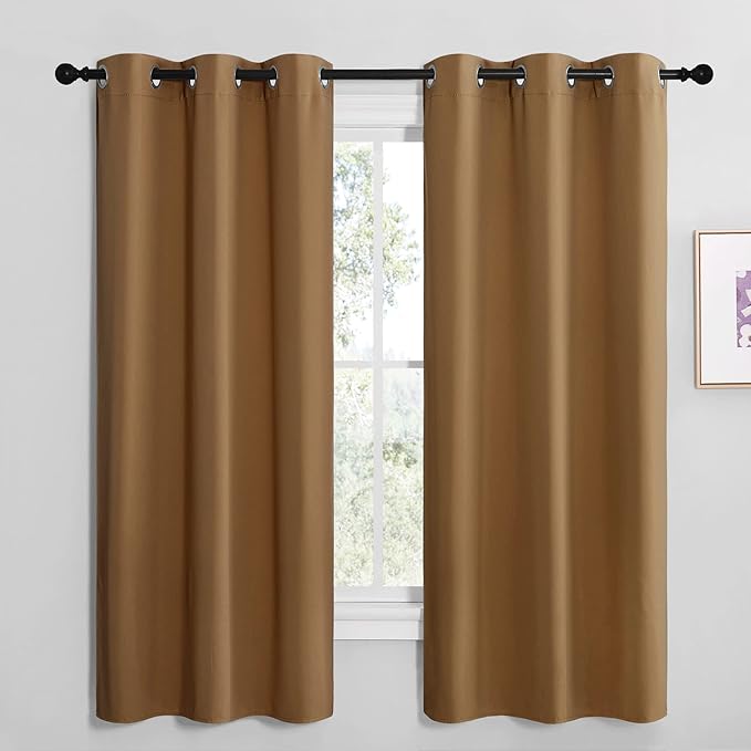 NICETOWN Sleek Blackout Curtains 68 inches Length for Small Windows, Noise Reducing and Block Draft Panels for Door Doorway Laundry Office Luxury Decor Theme (2 Panels, Gold Brown, W42 x L68 -Inch) by NICETOWN