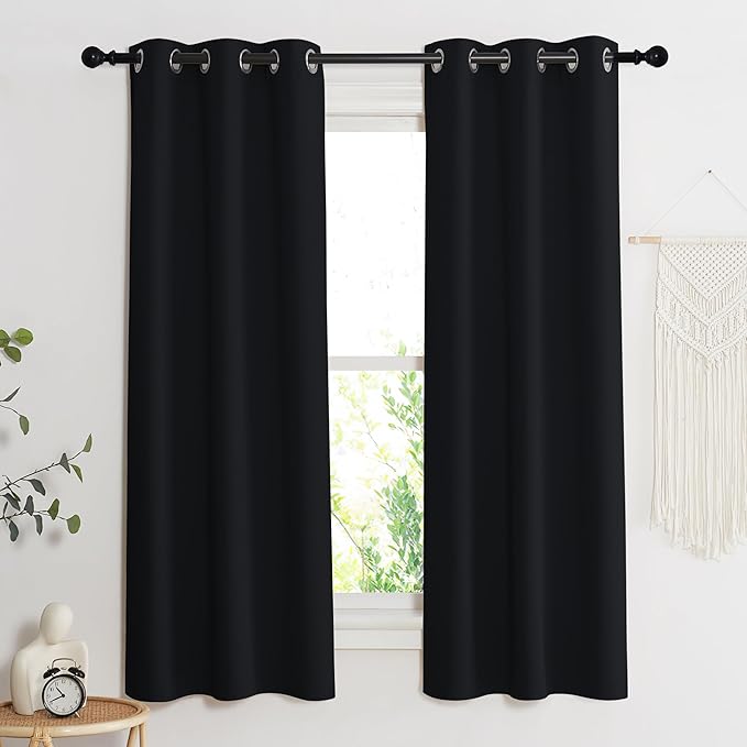 NICETOWN Black Out Curtain Panel Shade, Single Piece, 34 inches Wide by 63 inches Long, Black, Solid Energy Efficient Eyelet Top Window Blind for Guest Room - Image 2