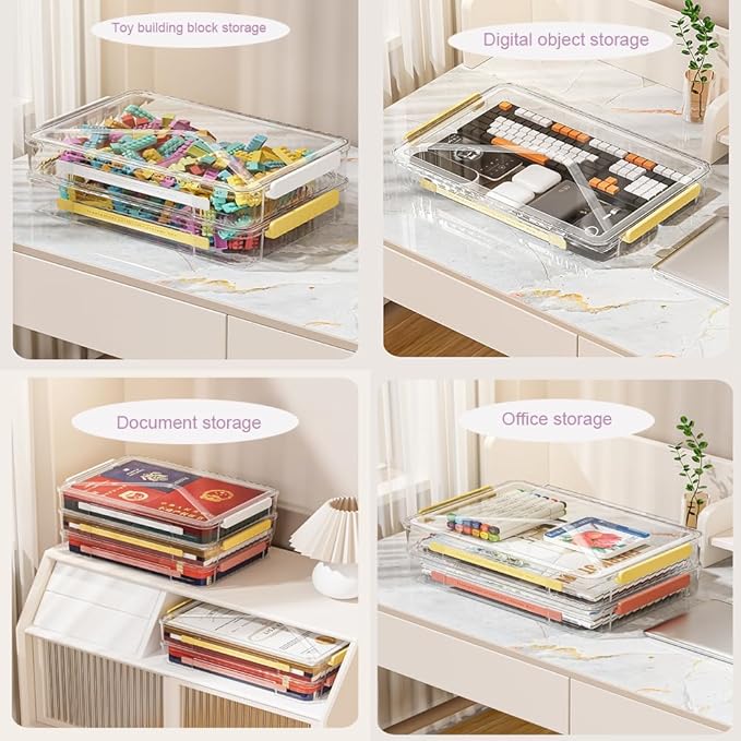 2 Pack Clear Plastic File Boxes w/Latching Lids, Stackable A4 Storage (‎White Latches, Small) - Image 6