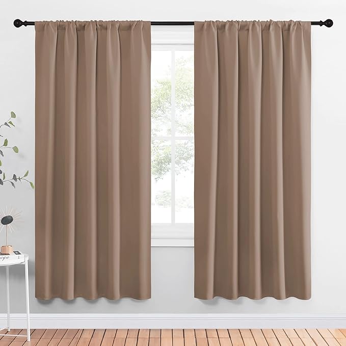 NICETOWN Kids Blackout Curtain Panels - Window Treatment Thermal Insulated Solid Rod Pocket Blackout Drapes for Bedroom (Cappuccino, Set of 2, 52 by 72 Inch) by NICETOWN