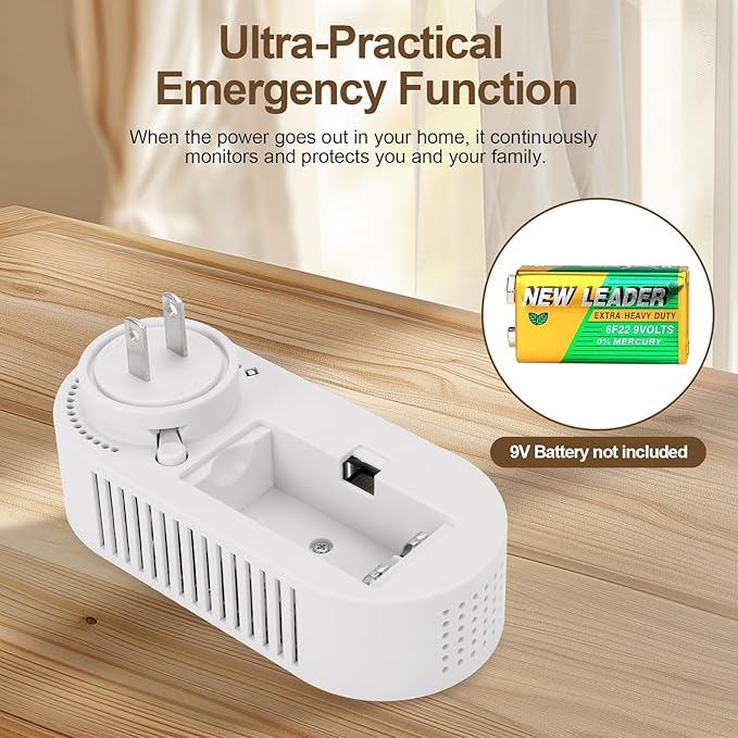 5-in-1 Combination Natual Gas Detector & Carbon Monoxide Alarm,AC-Plug-in Explosive Gas&CO Detector with Adjustable Volume & Brightness,Battery Backup,Temperature(°F)&Humidity Sensor for Home,RV,Hotel - Image 5