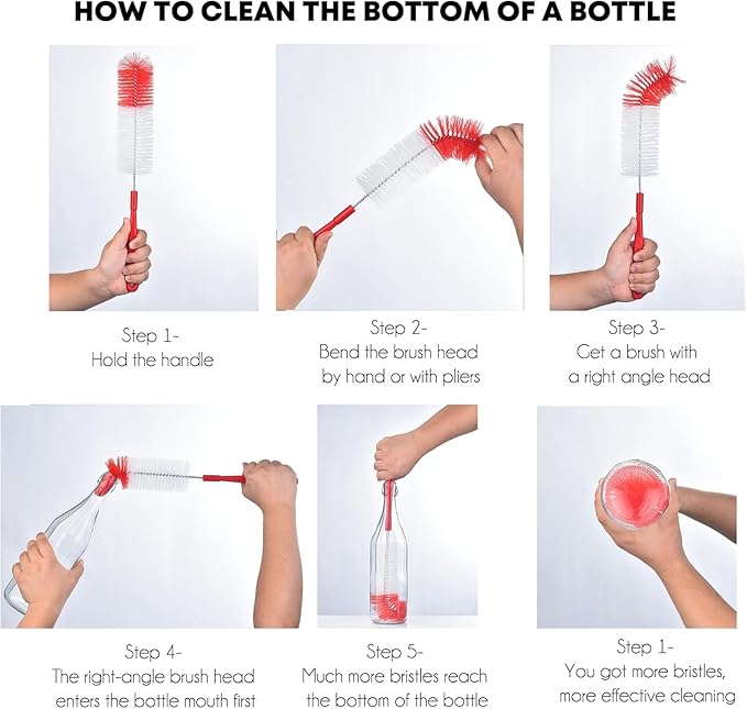 ALINK 8-Pack Red Bottle Brush Cleaner Set - Long Cleaning Brush for Narrow Neck Wine/Beer Bottles, Thermos, Hummingbird Feeder, Spout, Lids and Straws - Image 3
