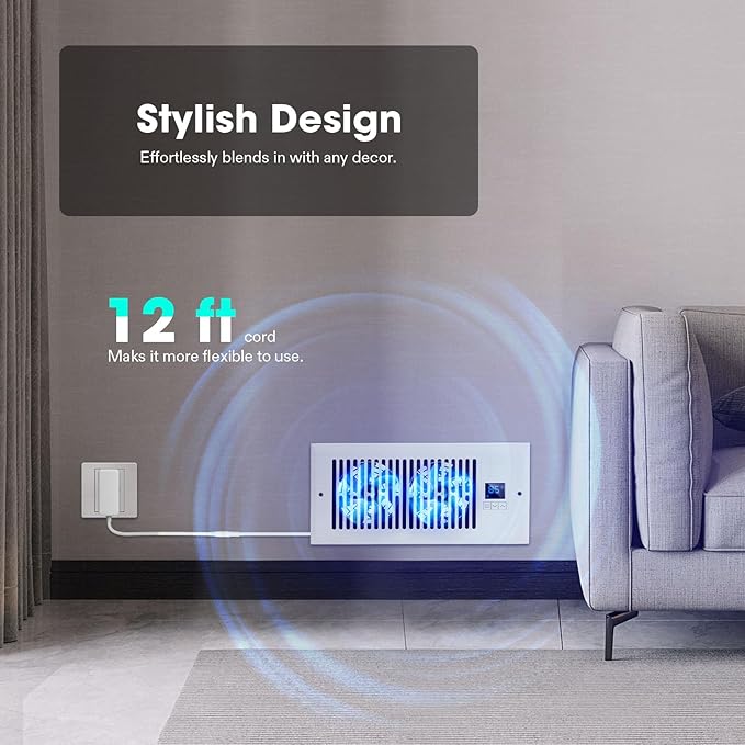 VIVOSUN Quiet Register Booster Fan for " " Holes, Cooling Heating Vent with Intelligent Thermostat Control, 10-Speeds Increase Airflow Booster Fan for Bedroom & Attic, Matte White - Image 7