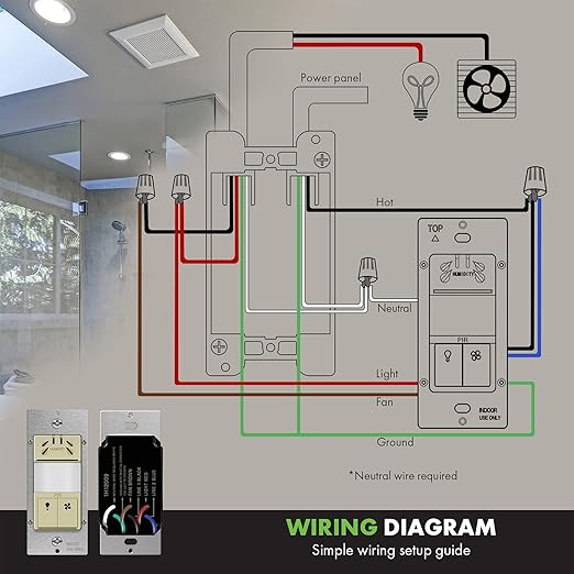 TOPGREENER Humidity Sensor Switch with PIR Lighting Motion Sensor, Neutral Wire Required, Air Moisture Detection for Ventilation Fan, Bathroom Fan Automated Control, UL Listed, TDHOS5-I, Ivory - Image 3