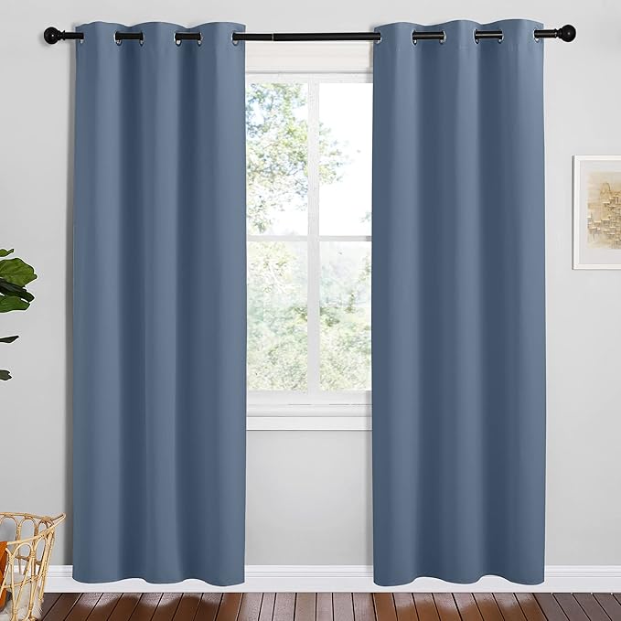 NICETOWN Short Curtains for Kitchen, Stone Blue, 1 Pair, 42 inches Wide by 78 inches Long, Thermal Insulated Solid Grommet Blackout Window Treatment Curtain Panels for Loft, Cafe by NICETOWN