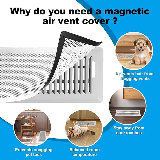 4 PCS DIY White Magnetic Vent Covers – 13.8" x 11.8" Customizable Air Register with Easy-to-Cut Mesh & Magnetic Strips, Perfect Fit for Floor/Wall/Ceiling Vents, Home Vent Solutions（White） - Image 5