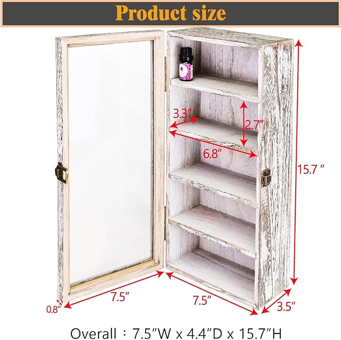 Wall Mounted Wooden Collectible Display Case 5 Shelf Display Storage Accessories Display with Acrylic Door, Sunglass Display Cabinet, Wall Shadow Box, Shelf Thimble Display Case (Old White) - Image 3