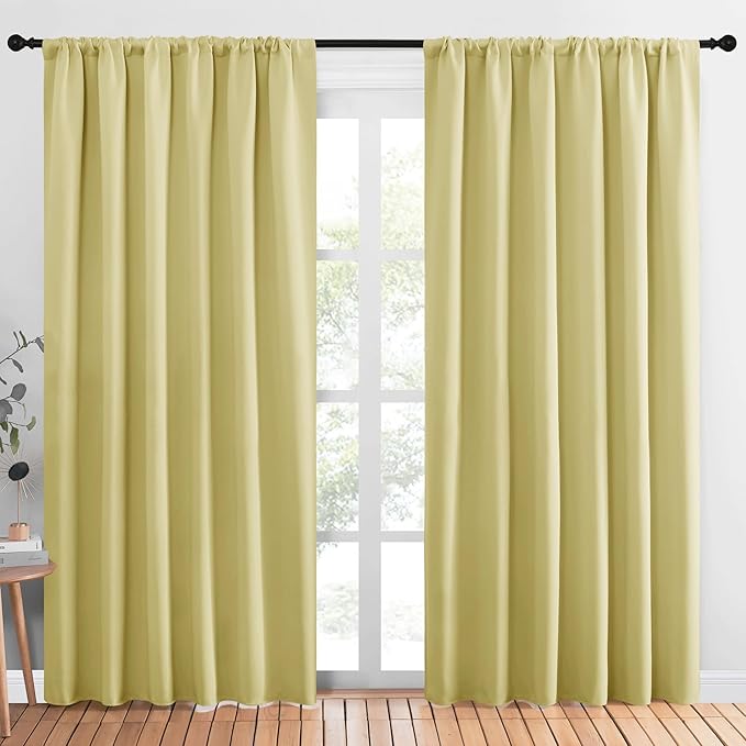 NICETOWN Room Darkening Curtains for Bedroom, Paler Yellow, Set of 2 Panels, 62 x 84 Inch, Triple Weave Home Decoration Thermal Insulated Solid Drapes for Patio Door by NICETOWN
