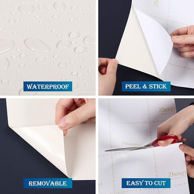 FunStick 24"x394" Wide Off White Peel and Stick Wallpaper Removable Contact Paper for Cabinets Countertop Waterproof Kitchen Cabinet Vinyl Wrap Renter Friendly Wallpaper for Bathroom Bedroom Paintable - Image 4