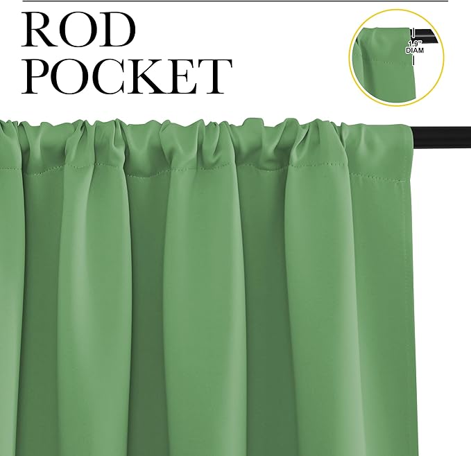 NICETOWN Bedroom Curtains Blackout Draperies, Froest Green, 1 Pair, 34-inch W x 63-inch L, Home Decorations Thermal Insulated Solid Pole Top Blackout Drapes for Living Room - Image 2