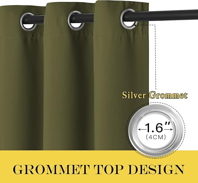 NICETOWN Blackout Curtain Blind Window Panel - (Olive Green Color) Home Decor Window Treatment Drape Modern Design Drapery for Patio Door Room, 52Wx84L,1 Panel - Image 3
