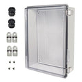 Zulkit Junction Box,IP67 Waterproof Electrical Box Hinged Clear Cover Stainless Steel Buckle Plastic Enclosure for Project w Mounting Plate Wall Bracket and 2 Cable Gland 15"x11"x5.1"/380x280x130mm by Zulkit