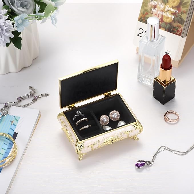 Hipiwe Vintage Jewelry Box Metal Trinket Chest Treasure Display Case for Rings Earrings Organizer Rectangular Decorative Keepsake Storage Box, Small - Image 2