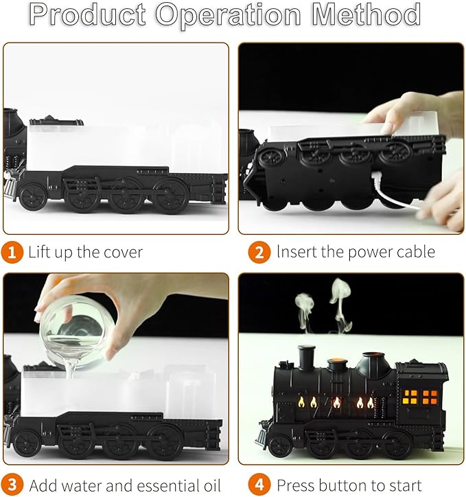 Valentine's Day Train Humidifier 300ml, Dual Mist Outlets Cool Mist Diffuser with 2/8H Timer, for Aromatherapy & Air Humidity, Desktop Decor(Black) - Image 8