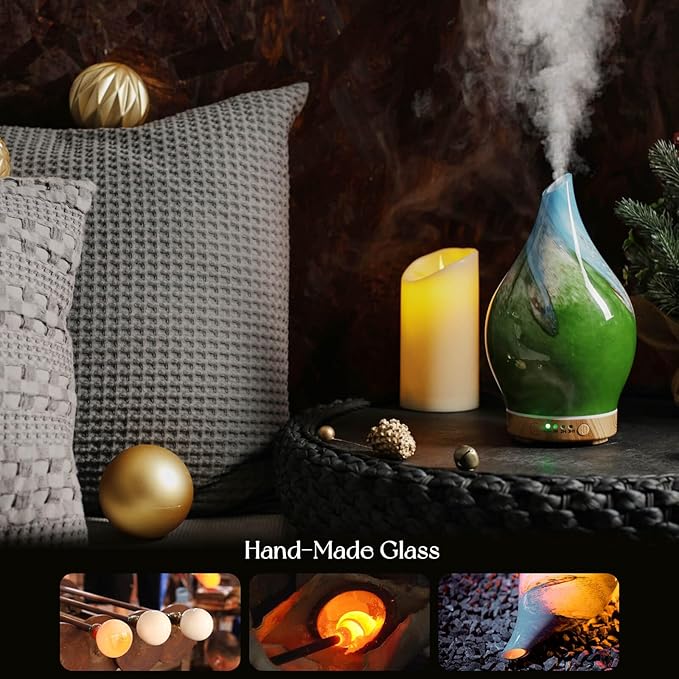 Porseme 150ml Essential Oil Diffuser Glass Color Changing Aroma Air Diffusers Aromatherapy Ultrasonic Cool Mist Humidifier 6 Running Hours Waterless Auto-Off for Sleeping Yoga Office Spa (Blue Grass) - Image 5