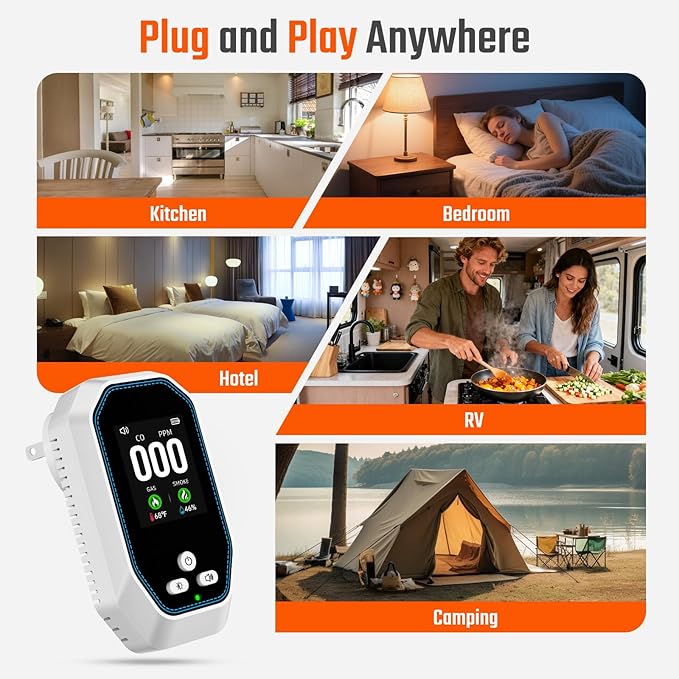 5-in-1 Carbon Monoxide Detectors Plug in, Natural Gas Leak & Smoke Alarm with Temp/Humidity, Battery Backup, CO Detector with LCD Display, Propane Gas Monitor for Home Hotel Travel Camping RV - Image 9