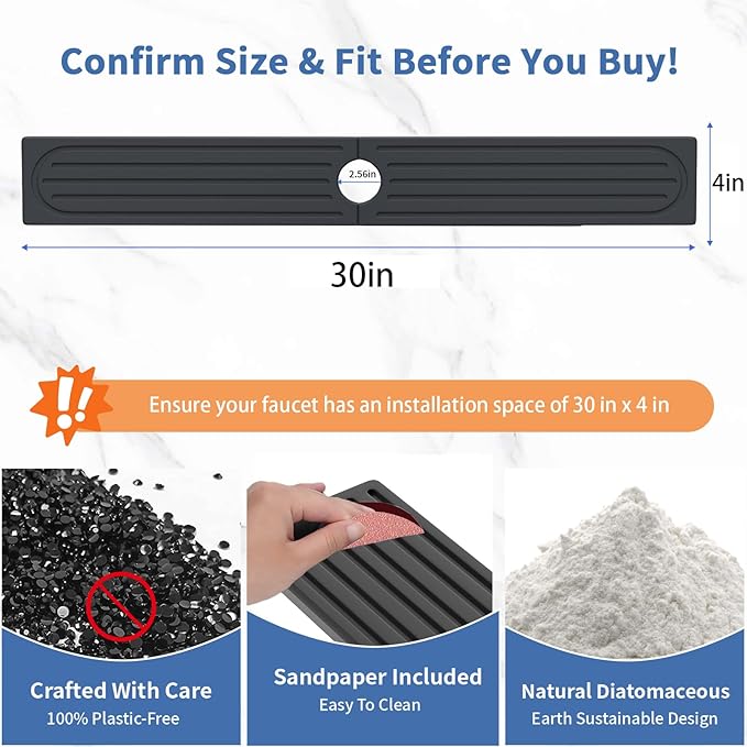 Stone Faucet Mat for Kitchen Sink, Water Absorbing Sink Water Splash Guard, Fast-Drying Kitchen Sink Faucet Mat, Durable Protector and Stone Drying Mat for Kitchen Counter & Bathroom Sink - Image 3