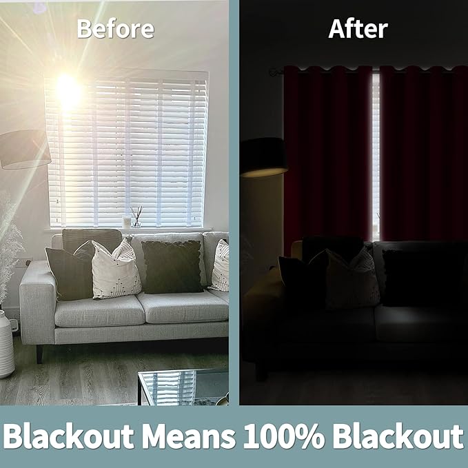 BGment Christmas 100% Blackout Curtains Thermal Insulated with Liner for Living Room Decoration - Grommet Double Layer Energy Saving Bedroom Curtain Drapes (42 x 63 Inches, Red, 2 Panels) - Image 3