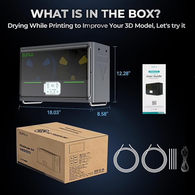 Filament Dryer Box S4,Four-Spool 3D Printer Dehydrator with Rapid Heating, Auto Humidity Control, and Advanced Triple Fan Upgrade (Grey) - Image 6