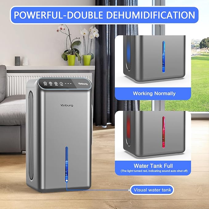 Dehumidifiers for Home (85 OZ Water Tank, 800 sq.ft) Quiet Small Dehumidifier for Basement Bedroom Bathroom with Drain Hose, 3 Gear Timer, Sleep Mode, Auto Shut Off, 7 Color Ambient Light - Image 5