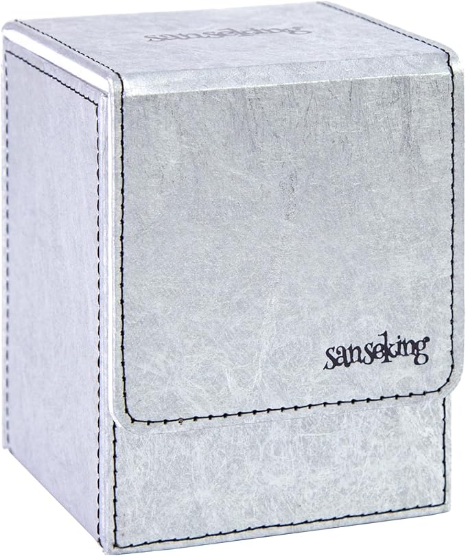 Magic Card Deck Box for MTG Single Deck Card Box fits 100+ TCG Sleeved Cards Tyvek® Paper Card Box Top Loading Card Boxes Magic Gift for MTG TCG CCG (Vertical,Silver) by Sanseking