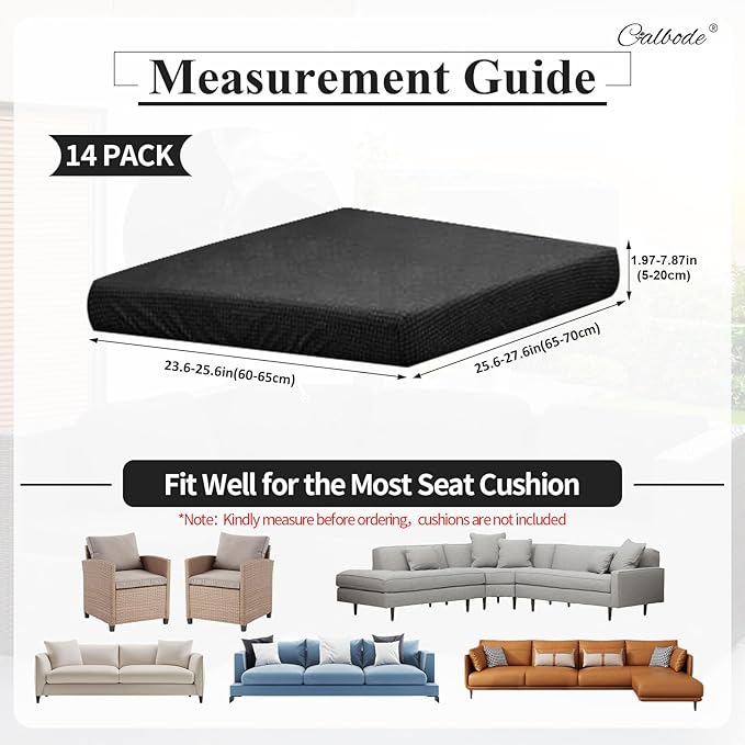 14Pcs Outdoor Stretch Cushion Covers,Waterproof Outdoor Chair Cushion Covers for Patio Furniture, Washable Jacquard Couch Covers Replacement for Patio Furniture(Black, Cover Only) - Image 2