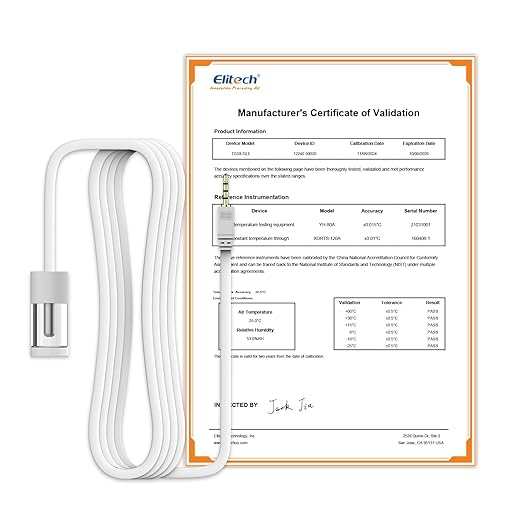 Elitech Glycol Temperature Probe for RCW-360Pro, -40°F to 176°F, 16.4ft Cable Auto-Detection Digital Sensor with Individual Calibration Certificate for Medical Pharma Validation, TD3X-TE(GLE)-R-5M by Elitech