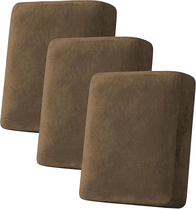 H.VERSAILTEX Velvet Stretch Couch Cushion Cover Plush Cushion Slipcover for Chair Loveseat Sofa Cushion Furniture Protector Seat Cushion Sofa Cover (3 Piece Sofa Cushion Covers, Bronze Brown) by HVERSAILTEX