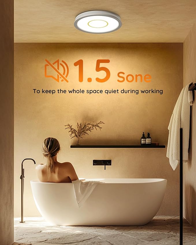 Fitop Bathroom Exhaust Fan with Light, 130 CFM 47W Ceiling Mount Shower Ventilation Exhaust Fan, 1.5 Sones Bathroom Vent Fan with Light, 1100LM LED Light 3000K/4000K/5000K (Gold) - Image 3