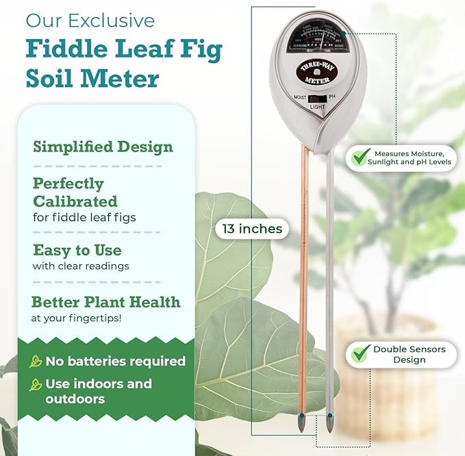 Houseplant Resource Center Fiddle Leaf Fig 3-in-1 Soil Moisture Meter for Plants – Best Indoor Plant Water Meter for Potted Houseplants - Light & Moisture Sensor Probe for Optimal Growth - Image 2