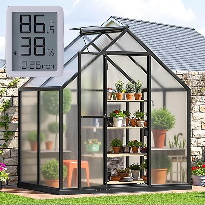 6×4FT Small Greenhouse, Mini Greenhouse with Electronic Thermometers, Enhanced Aluminum Small Greenhouse for Outdoors and Garden Planting, Withstands Bad Weather to Protect Vegetable or Plants by WUKHG