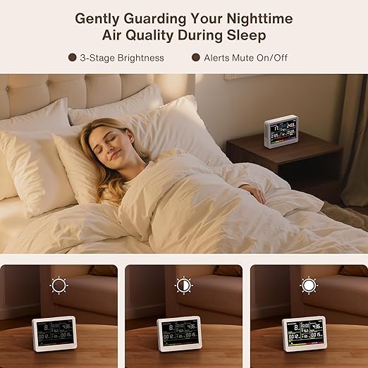 16 in 1 Air Quality Monitor Indoor 10h Battery & 5.5" Display 9 AQI+7 AQI Alerts, CO2 Monitor Air Quality Tester for CO2, TVOC, PM2.5 PM1.0 PM10, HCHO Temperature Humidity AQI & Time Air Quality Meter - Image 8