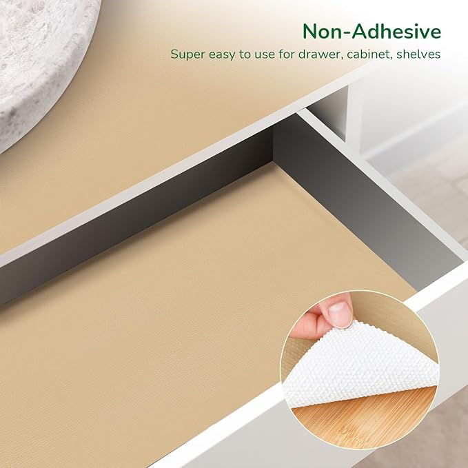 Drawer and Shelf Liner for Kitchen, Non-Slip Non-Adhesive Cabinet Liners for Cupboard, Dresser, Shelves, Tool Box, Pantry, Thickened Easy Install, Strong Grip, 23.6In x 20FT, Beige - Image 3