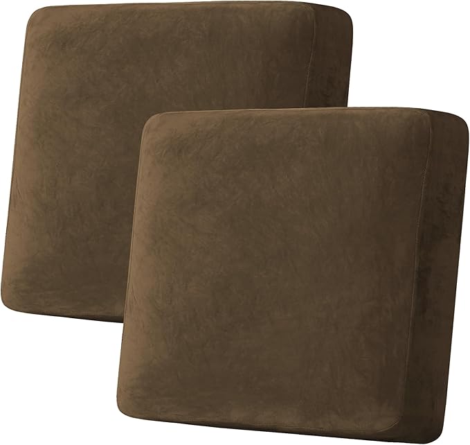 H.VERSAILTEX Velvet Stretch Couch Cushion Cover Plush Cushion Slipcover for Chair Loveseat Sofa Cushion Furniture Protector Seat Cushion Sofa Cover (2 Piece Large Sofa Cushion Covers, Bronze Brown) by HVERSAILTEX