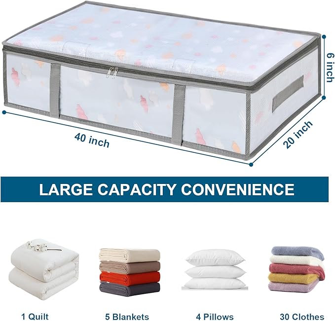 2 Pack Under Bed Storage Containers Bins, Humid-Proof Plastic Underbed Storage Bins, Clothes Storage and Organization Bags, Under the Bed Blanket Storage with Handles for Clothes, Bedroom, 70L - Image 2