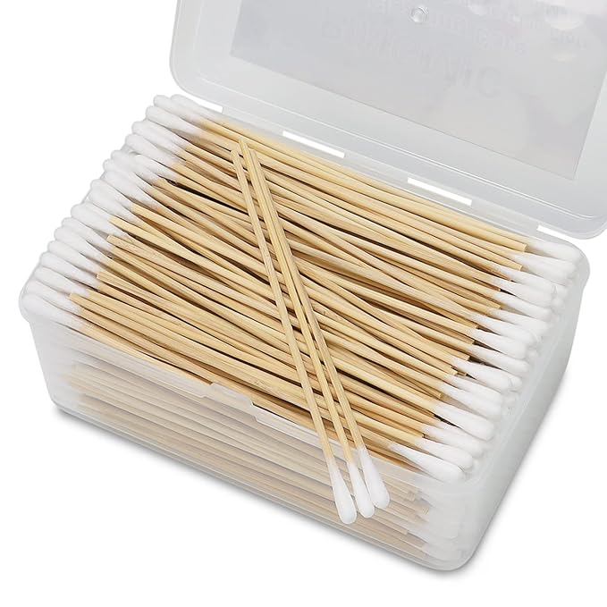 500PCS 6" Cotton Swabs in Storage Box - Long Cotton Swab with Wooden Sticks - Lint Free, Highly Absorbent Single Tipped Applicators for Makeup, Pet Care, Home Cleaning by PINGMIC
