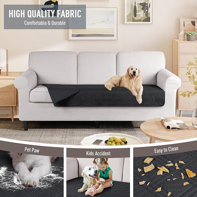 TAOCOCO 100% Waterproof Oversized Sofa Seat Covers Reversible Couch Cover for Dogs Pets Sofa Cover for Chaise Sectional Sofas U Shape Sofa Slipcovers 30×90 Inches(Oversized Sofa, Black) - Image 4