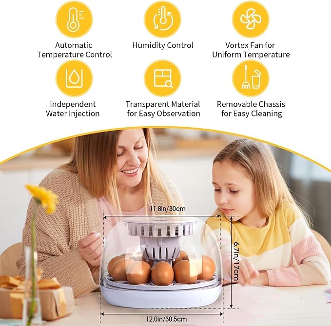 Explore 12 Egg Automatic Incubator for Beginners, Auto Egg Turning, Consistent Humidity with Auto-Refill Water Bottle & Stable Temp Control for Hatching Chicken, Goose, Duck, Quail, Pigeon, and Turkey - Image 4