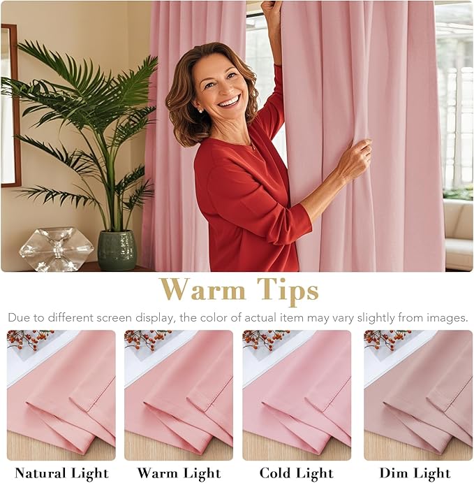 H.VERSAILTEX Blackout Curtains Thermal Insulated Window Treatment Panels Room Darkening Blackout Drapes for Living Room Back Tab/Rod Pocket Bedroom Draperies (2 Panels, Baby Pink, 52 x 63 Inch) - Image 4