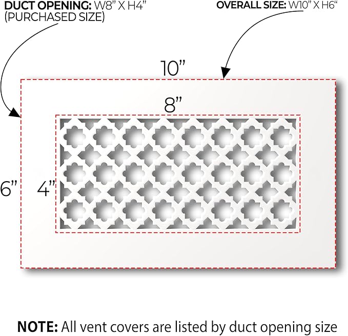 SABA Home Decor Air Vent Cover Grille - Acrylic Plexiglass 4 x 8 Duct Opening, 6 x 10 Overall White Finish Decorative Covers for Walls & Ceilings NOT for Floor USE, Venetian - Image 2