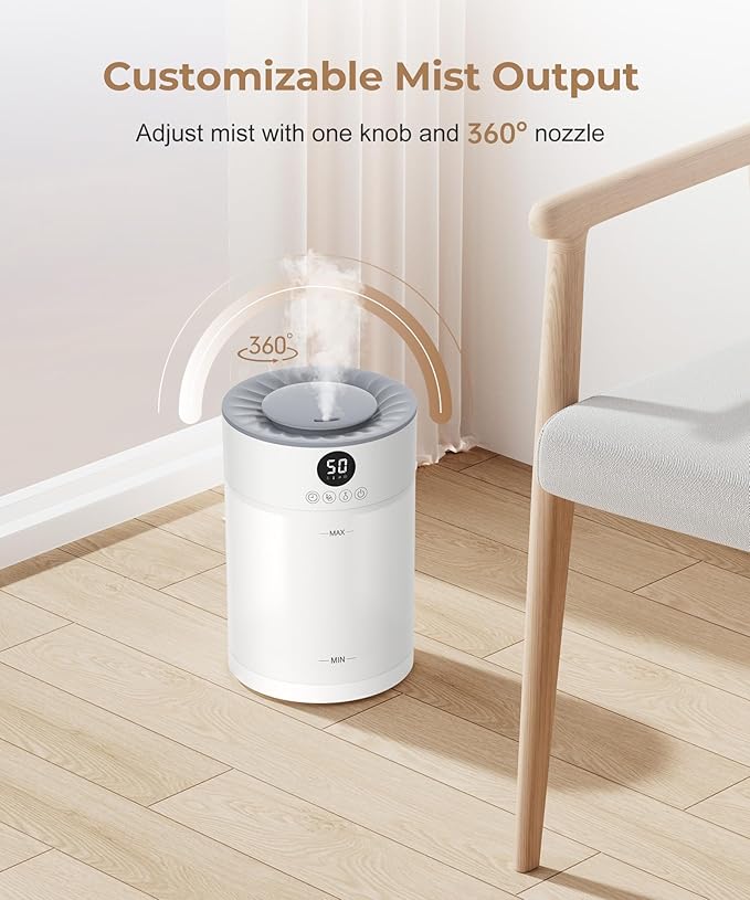 Abolee Humidifiers for Plants 4.5L Cool Mist with Essential Oil Diffuser, Humidifier Large Room, 24dB Quiet Air Humificador fit Baby Nursery & Bedroom, 360° Adjustable, Easy Fill & Cleaning (White) - Image 5