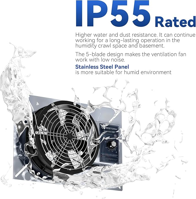 Abestorm 540CFM Crawlspace Ventilation Fans IP-55 Grade Basements Vent Fan 8.7 inches Ventilator Fan with Freeze Protection Thermostat Dehumidistat for Crawl Space Basement Attic Garage, Exhaust - Image 4
