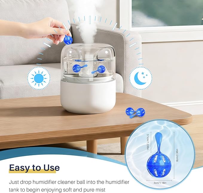 12 Pack Humidifier Cleaner, Humidifier Tank Cleaner Balls compatible with All humidifiers and Fish Tanks, Purifies Water, Prevents Hard Water Build-Up, Reduces Scale to improve Humidification - Image 3