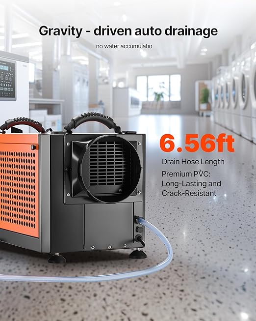 VEVOR 70 Pints Commercial Dehumidifier with Drain Hose, Portable Crawl Space Dehumidifiers for Basement Storage Room Industrial, Auto Defrost/Drainage, Heavy-duty Galvanized Steel, LED Indicate - Image 6