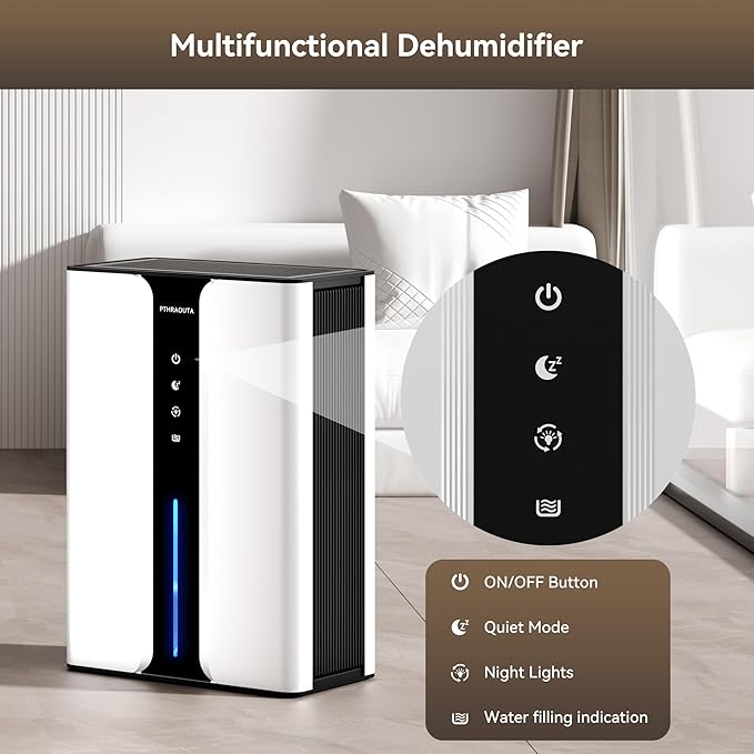 Home Dehumidifier with Drain Hose, (950 sq.ft) 95oz Quiet dehumidifier for Bedroom Bathroom, with Air Reusable Filter Indoor deshumidificador for Basement RV Closet - Image 7