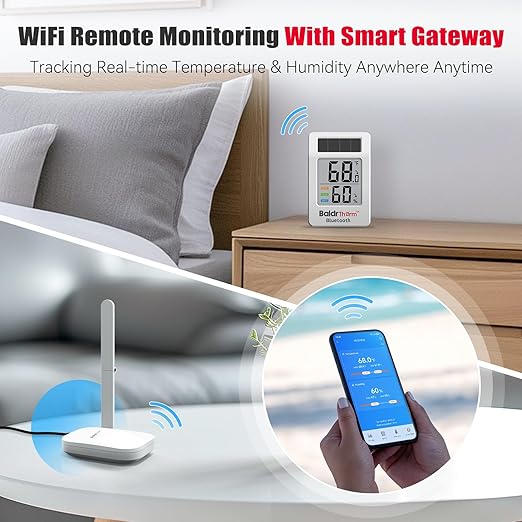 BaldrTherm WiFi Thermometer, Wireless Smart Thermometer, Remote Temperature Monitor with Gateway&Solar Sensor,200ft Coverage, App Alerts,12-Month Battery, Comfort Indicator, Data Sync Recover,6Pack - Image 6