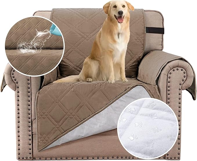 H.VERSAILTEX 100% Waterproof Sofa Slipcover Washable Armchair Cover Non-Slip Furniture Protector for Living Room Couch Cover for Pets Chair Cover with Puppy Paw Silicone Backing (Armchair, Taupe) by HVERSAILTEX