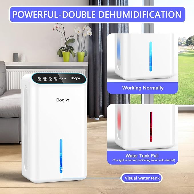 Dehumidifiers, Dehumidifier for Home (85 OZ, 800 sq.ft) Quiet Small Dehumidifier for Bedroom Bathroom Basement with Drain Hose, 3 Gear Timer, Sleep Mode, Auto Shut Off, 7 Color Ambient Light - Image 5